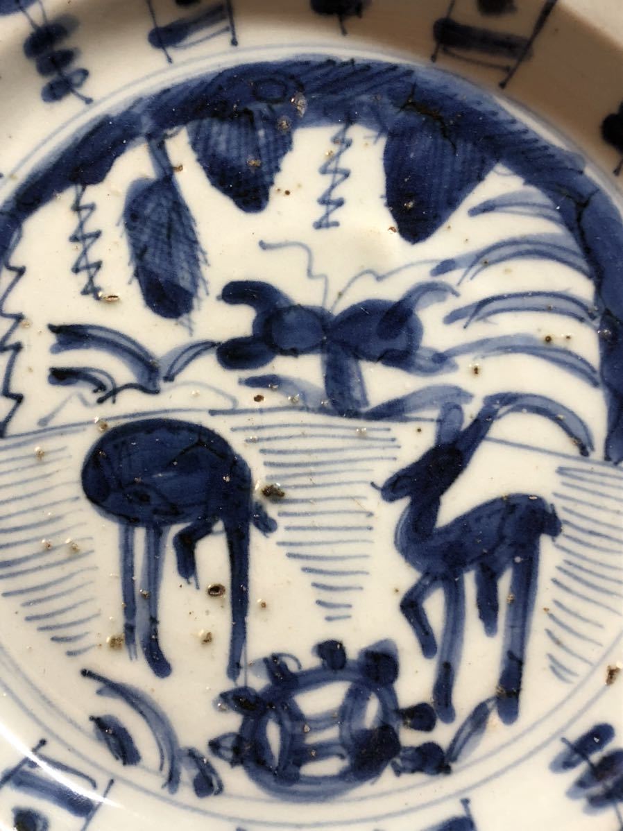 コレクターの出品】明時代のお皿その1 鹿 芙蓉手 古染付