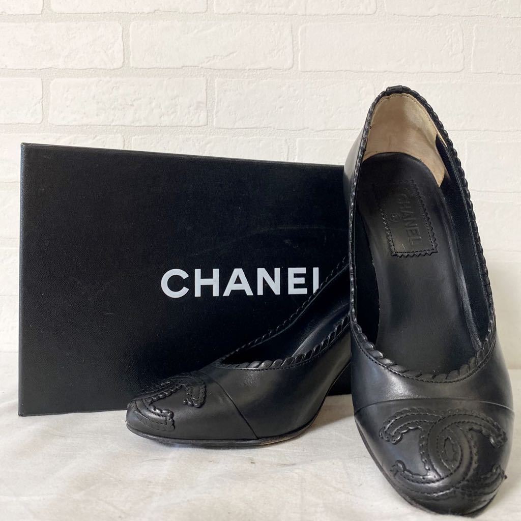 CHANEL ブラックレザー ハイヒール・パンプス 2917☆ CHANEL シャネル レザーシューズ パンプス ヒール レディース