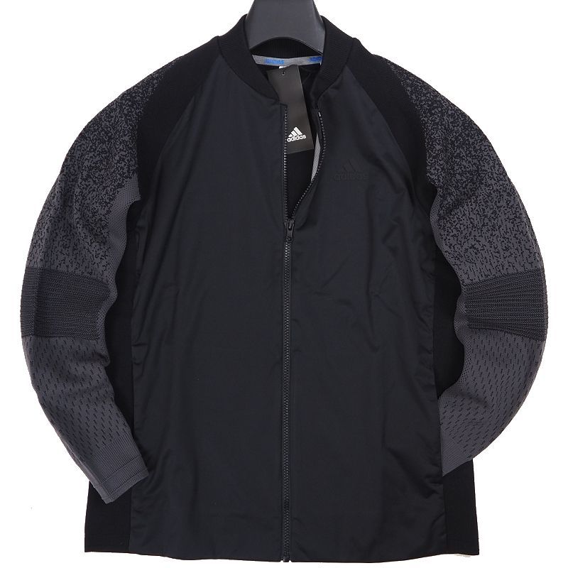 N838 新品 アディダスゴルフ ストレッチ ブルゾン ジャケット XO メンズ 袖ニット ゴルフウェア 防風 adidas GOLF ブラック