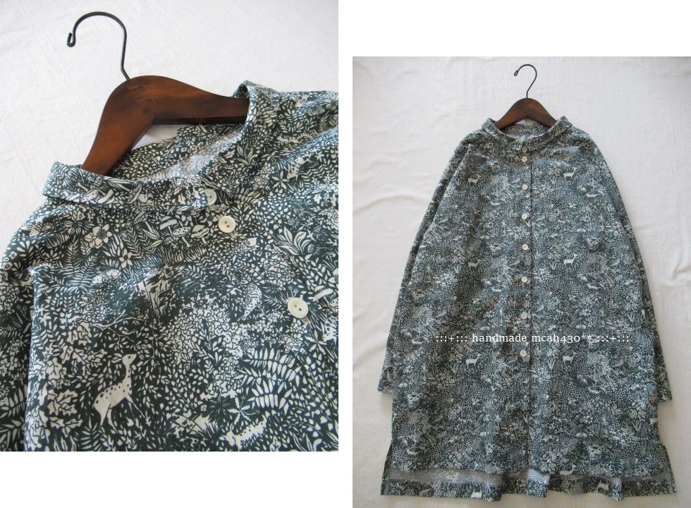 超激得，100%新品 :::ハンドメイド cotton 小花と小動物 チビエリシャツ チュニック丈 :::(ワンピース)｜売買されたオークション情報、yahooの商品情報をアーカイブ公開 - オークファン ワンピース