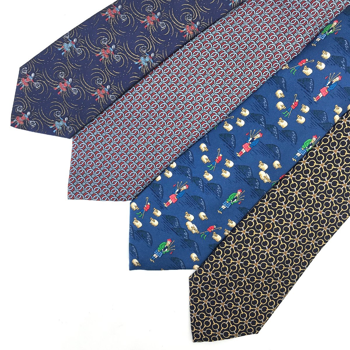 1円 美品 HERMES エルメス シルク 100% ネクタイ ハンカチ 6点セット 