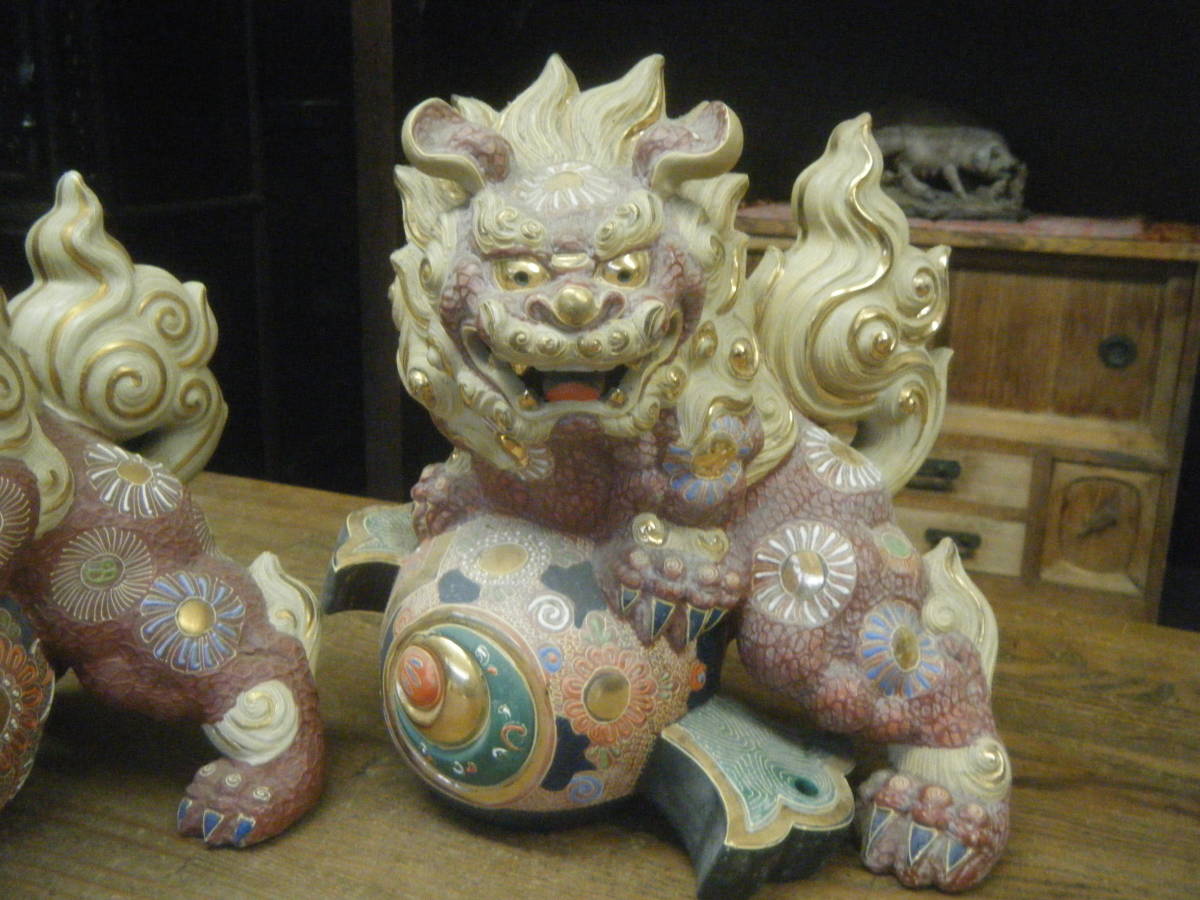 未使用⁄特価❕九谷焼⁄深み赤⁄唐獅子⁄二尺⁄1点 特大⁄置物⁄魔除け