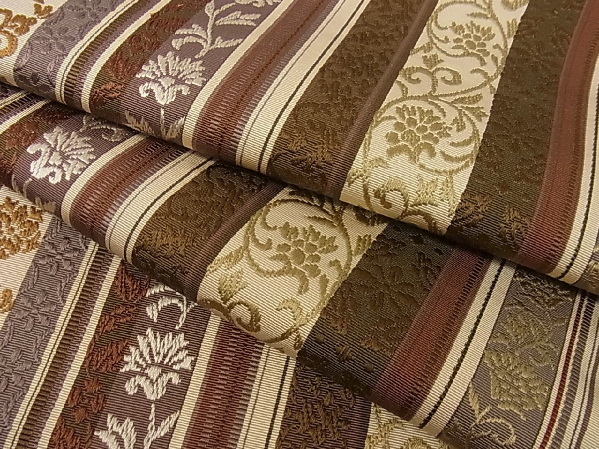 逸品】九寸 名古屋帯 六通柄 正絹 刺繍 サーモンピンク 金糸 開き 