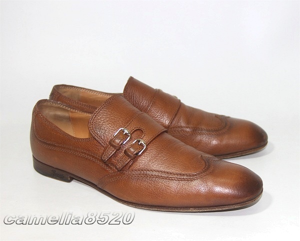 グッチ GUCCI ダブル モンクストラップ メンズシューズ 271298 茶色 ブラウン レザー 本革 9.5 サイズ 約27.5～28cm イタリア製 中古 美品