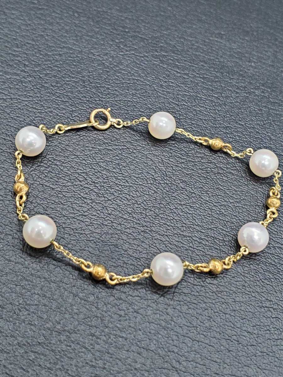 美品【mikimoto】【K14 パール ブレスレット】ミキモト パール 7mm 4.7 