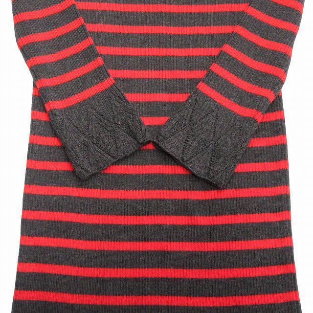  美品 ジャンポールゴルチエ ソレイユ Jean Paul GAULTIER SOLEIL ウール ニット ボーダー ワンピース ドレス ボートネック M グレー 赤