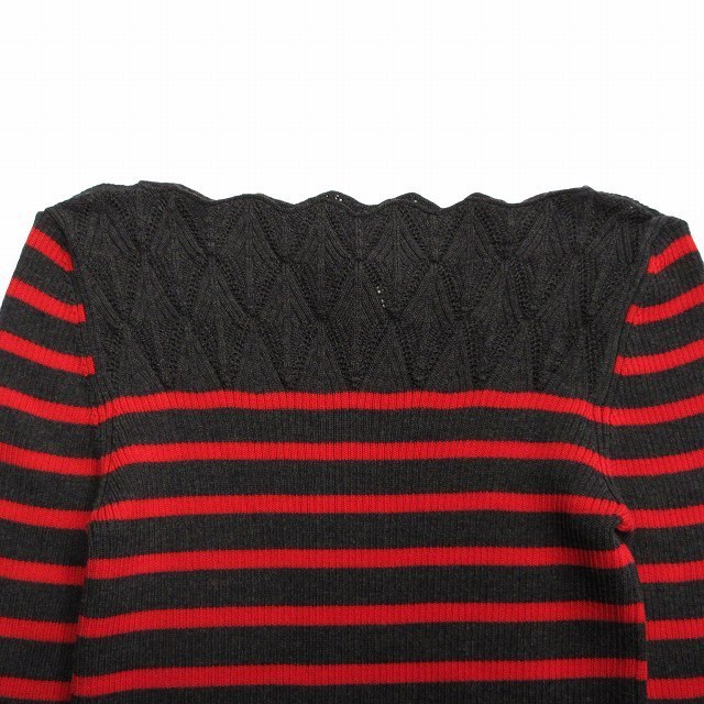  美品 ジャンポールゴルチエ ソレイユ Jean Paul GAULTIER SOLEIL ウール ニット ボーダー ワンピース ドレス ボートネック M グレー 赤