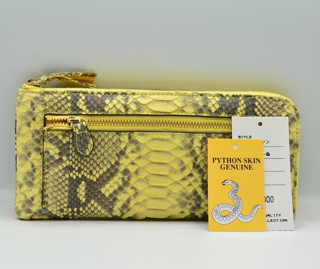 パイソン ラウンドファスナー 長財布 イエロー タグ付き新品 パイソン