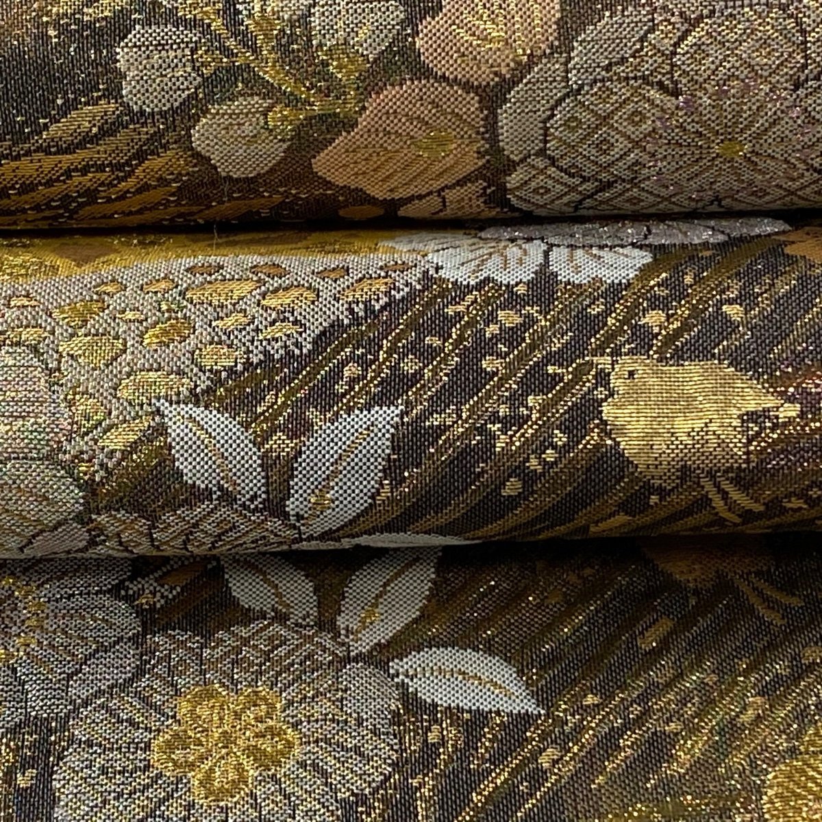 袋帯 美品 秀品 花唐草 刺繍 箔 青 六通 正絹 【中古】 袋帯 美品 秀品