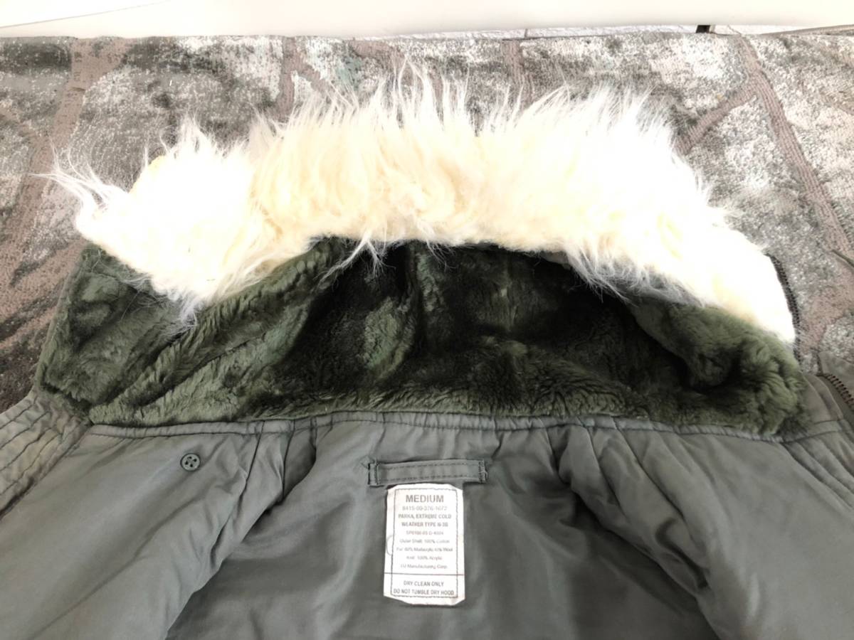 【米軍放出品】フライトジャケットパーカー N-3B Mサイズ 防寒着 ミリタリー ファー 極寒冷地用 アウトドア キャンプ(100)☆BJ13EK-2-N