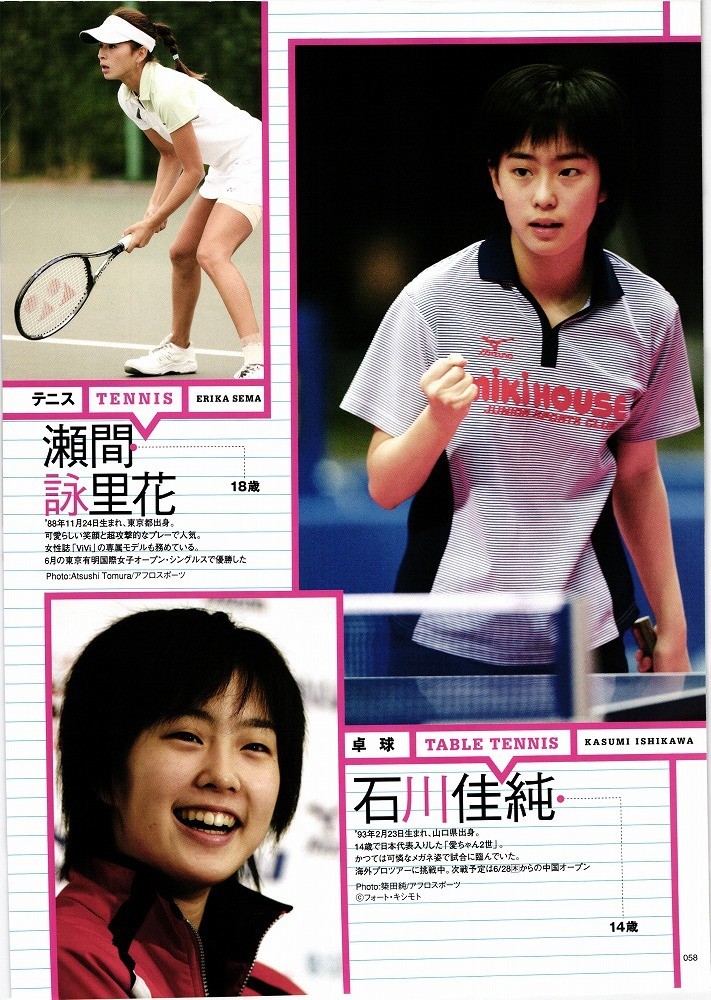 5176 浅尾美和 小椋久美子 潮田玲子 美女アスリート 6p 切り抜き 3点で 