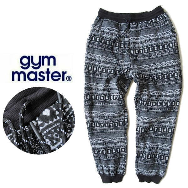 ジムマスター★GYM MASTER【ジャガードキルトパンツ】総柄ニットパンツ 中綿パンツ G921638 05/ブラックｘグレー Lサイズ