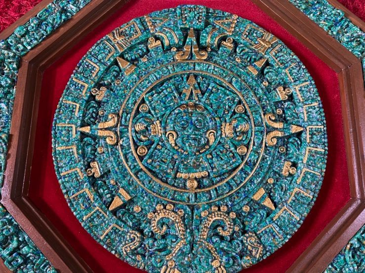 【美品】マヤ文明　太陽の石　寄木細工　置物　インテリア　工芸品　美術品 美品マヤ文明 太陽の石 寄木細工 置物 インテリア 工芸品 美術品