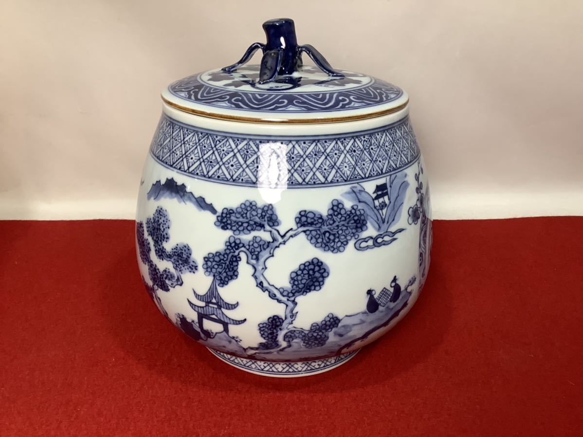 五良大甫 呉祥瑞 造 青衣風景 文 水指 染付 茶道具 現状品 古美術 骨董 