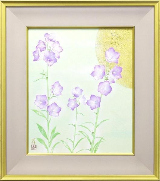 真作】【WISH】坂井昇「剣葉桔梗」日本画 8号 共シール 〇創