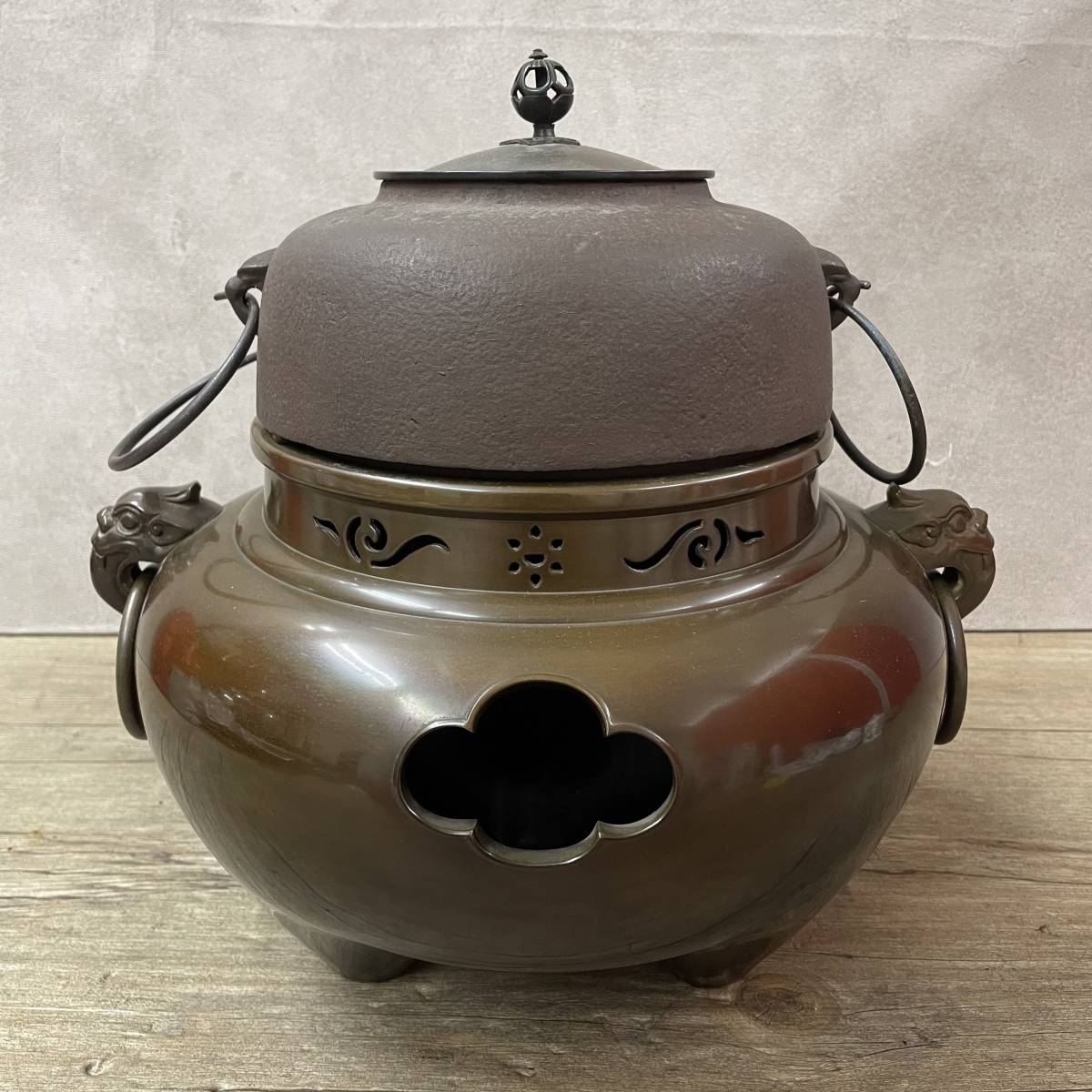 茶道具 茶釜 唐銅鬼面風炉 電熱器 風炉 | 敷板 野々田製電熱器 唐