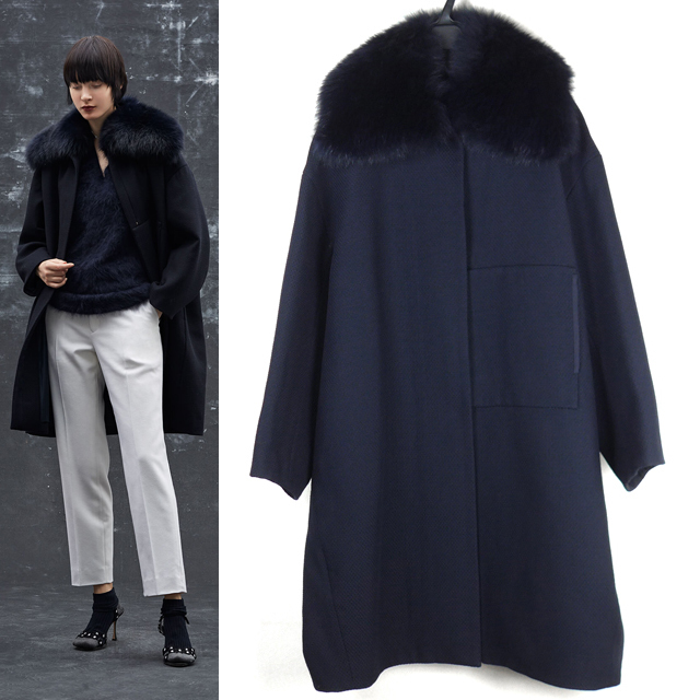Drawer ドゥロワー 21AW フォックスカラー コクーンコート38 ネイビー 