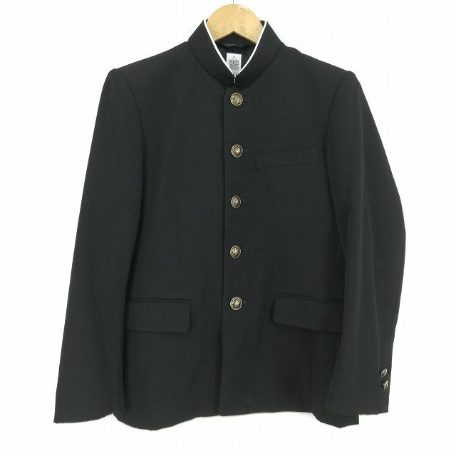 学生服 学ラン 155A 男子 上着 丸洗い可 ウール混 標準型学生服 ラウンドカラー カシドス 黒 中古 ランクB JJ4711 a3