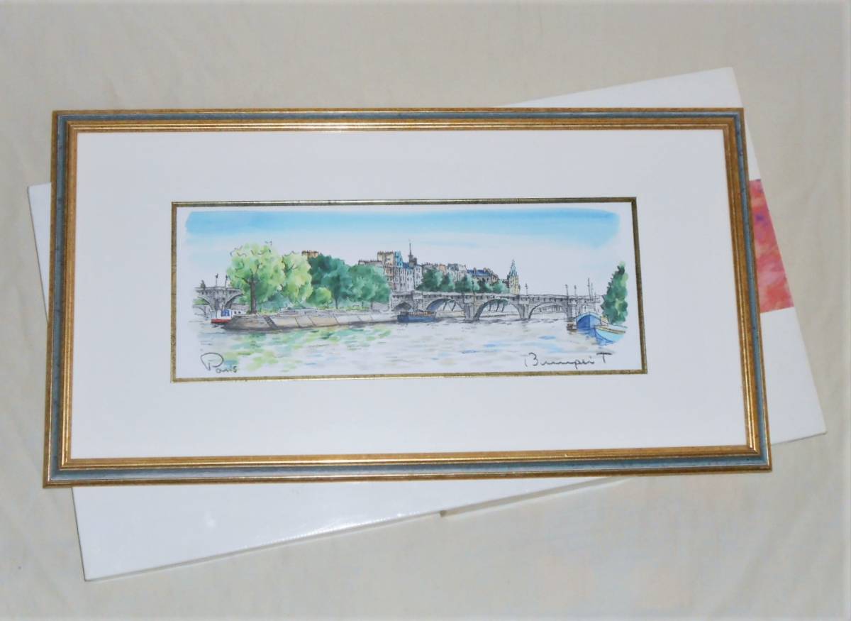 真作保証 高橋文平 水彩画 【Paris】 額装 額サイズ約33.0×61.8cm パリ