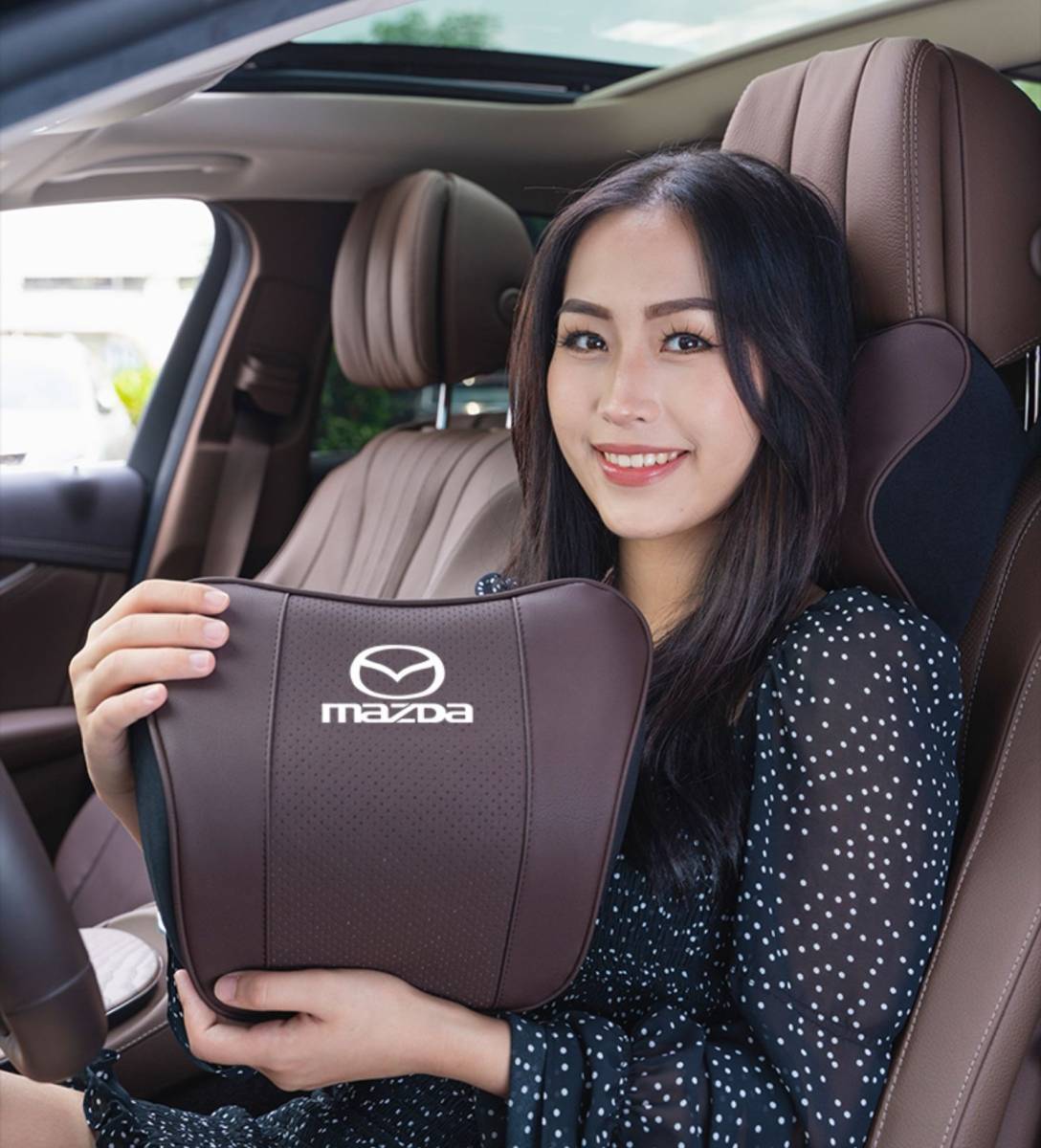 マツダ Mazda 専用 車用記憶 通気性弾性 ネックパッド レザー 首 ネック 2個 CX-3 CX-5 CX-8 MPV RX-8 4色選択可 車用記憶 通気性弾性 ネックパッド 新品 ロゴ入り CX9