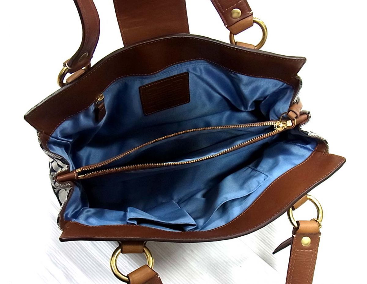 良品□COACH コーチ トートバッグ シグネチャー レザー×デニムパッチ