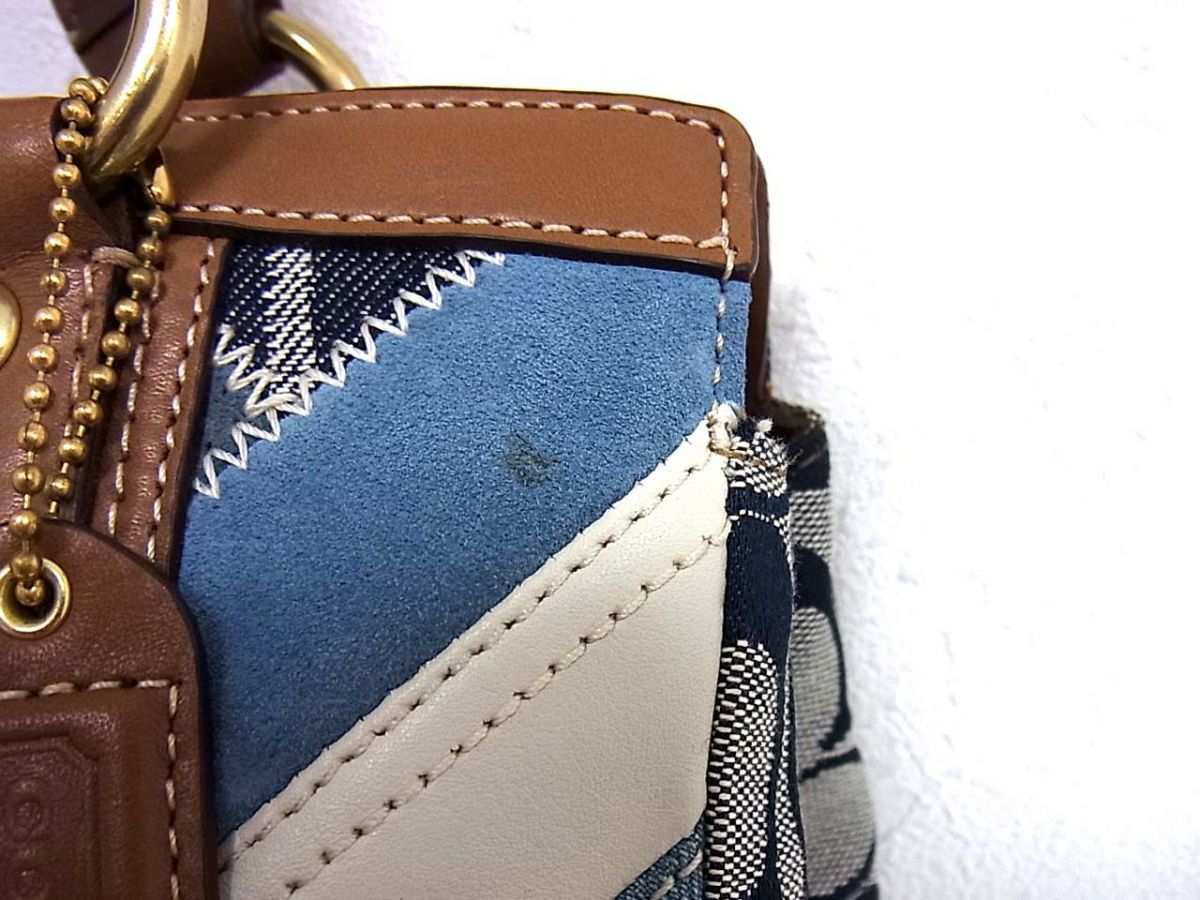 良品□COACH コーチ トートバッグ シグネチャー レザー×デニムパッチ