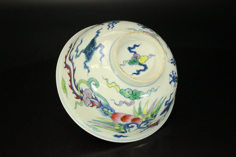 銀閣】中国美術 色絵 鳳龍紋 碗 成化年製款 旧家蔵出(YB705)