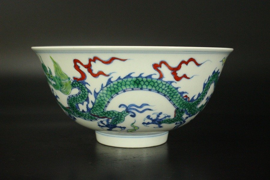 銀閣】中国美術 色絵 鳳龍紋 碗 成化年製款 旧家蔵出(YB705)