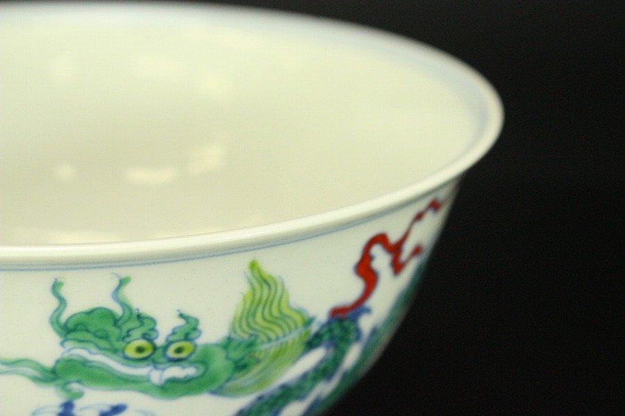 銀閣】中国美術 色絵 鳳龍紋 碗 成化年製款 旧家蔵出(YB705)