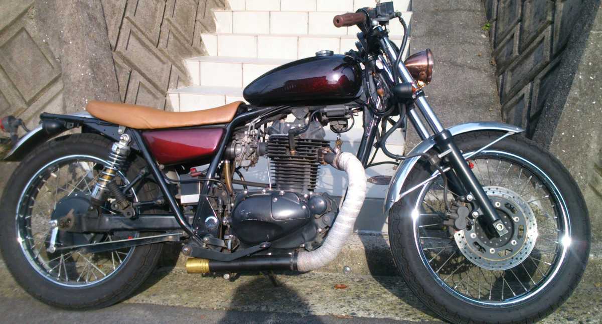 250TR カスタムマフラー ワンオフ真鍮マフラーエンド Hip line 装着 