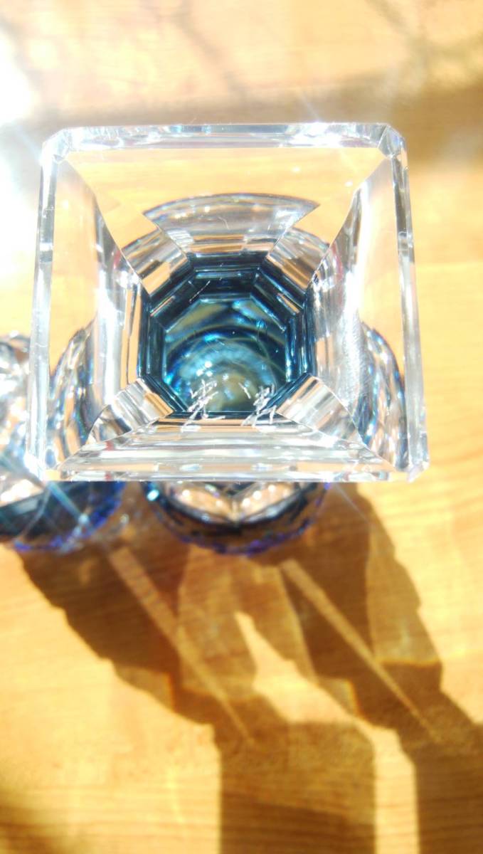 復刻 薩摩切子 阪本光男 藍色脚付杯 瑠璃色 工芸品 2脚
