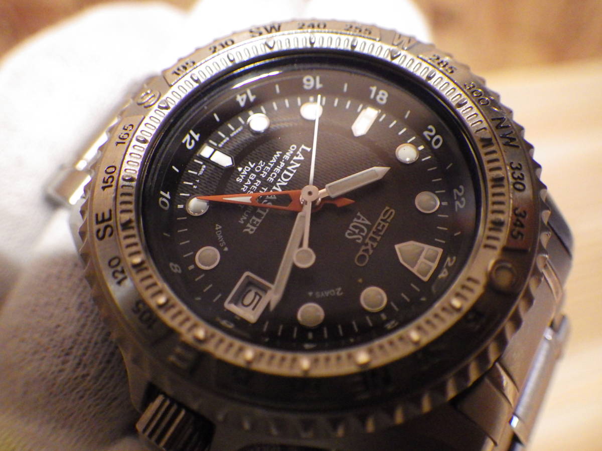 キャパシタ交換済 AGS 純チタン SEIKO ランドマスター SBCW001 GMT 