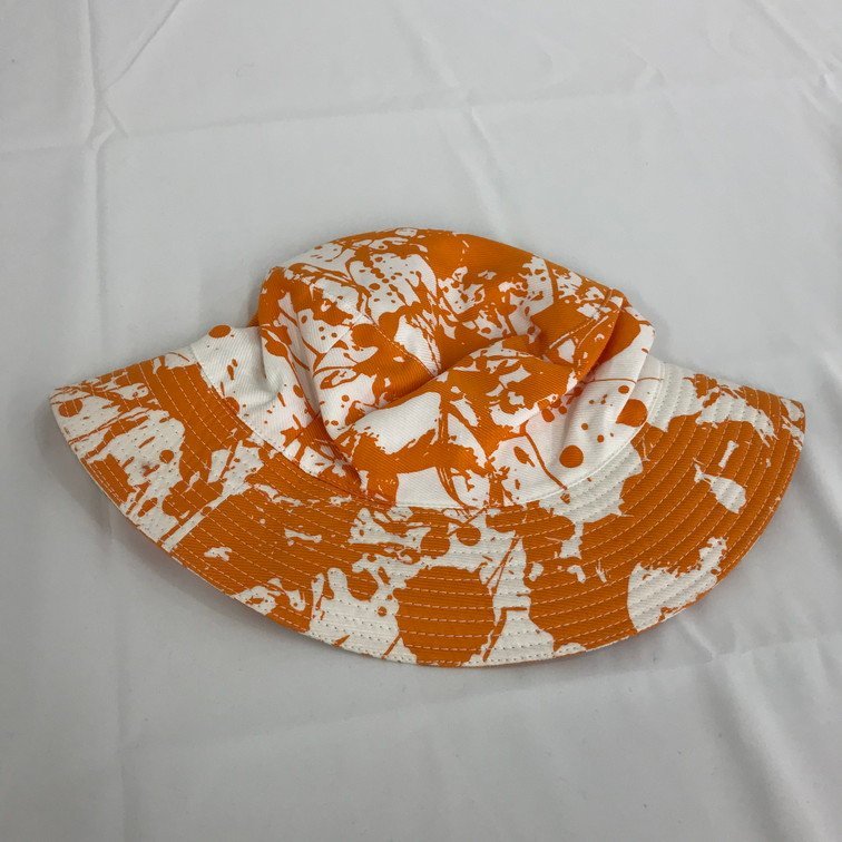 オレンジ HERMES バケットハット エルメス Hロゴ 刺繍 サイズ56