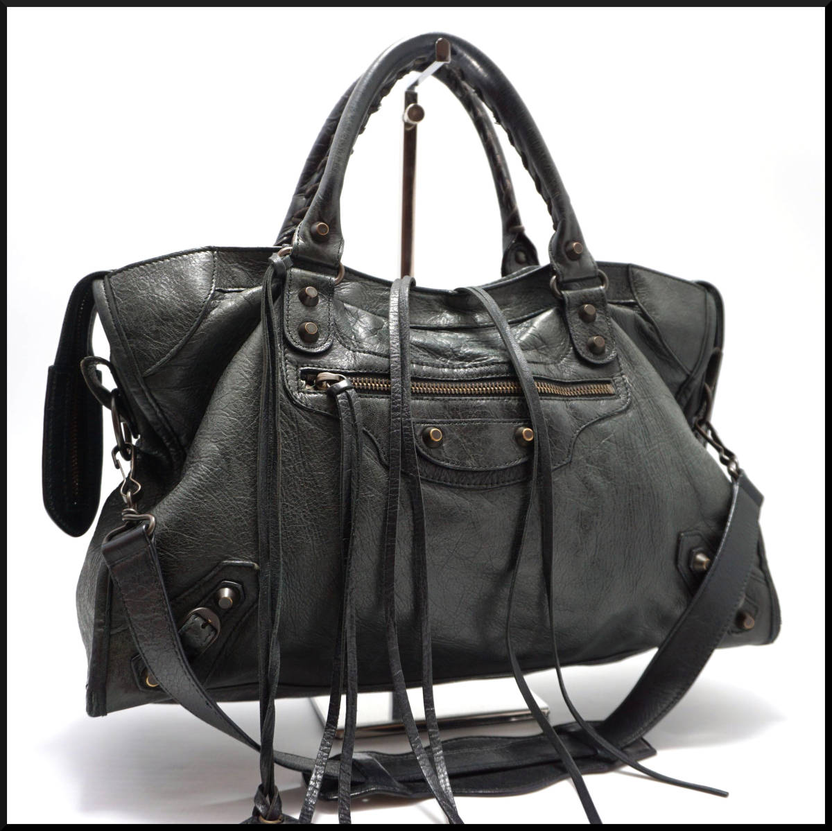 1円 美品 BALENCIAGA バレンシアガ ザ シティ ミニ ボストン ハンド 