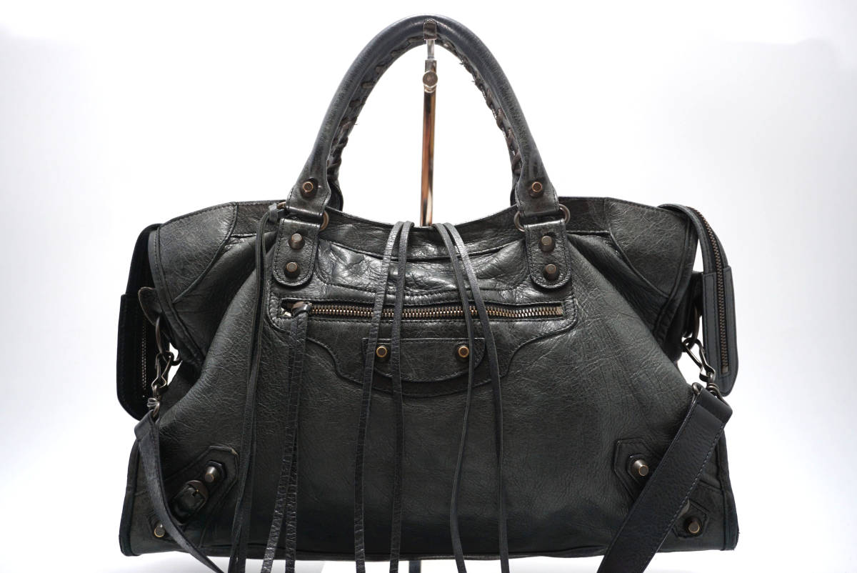 1円 美品 BALENCIAGA バレンシアガ ザ シティ ミニ ボストン ハンド 