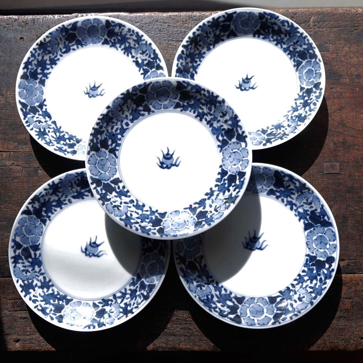 得価，2025 宝珠と花唐草 素敵 平戸焼 染付六寸皿中皿5客 骨董品 antiques アンティーク和食器 丁寧な暮らしに 明治〜大正期(染付)｜売買されたオークション情報、yahooの商品情報をアーカイブ公開 - オー 陶磁一般
