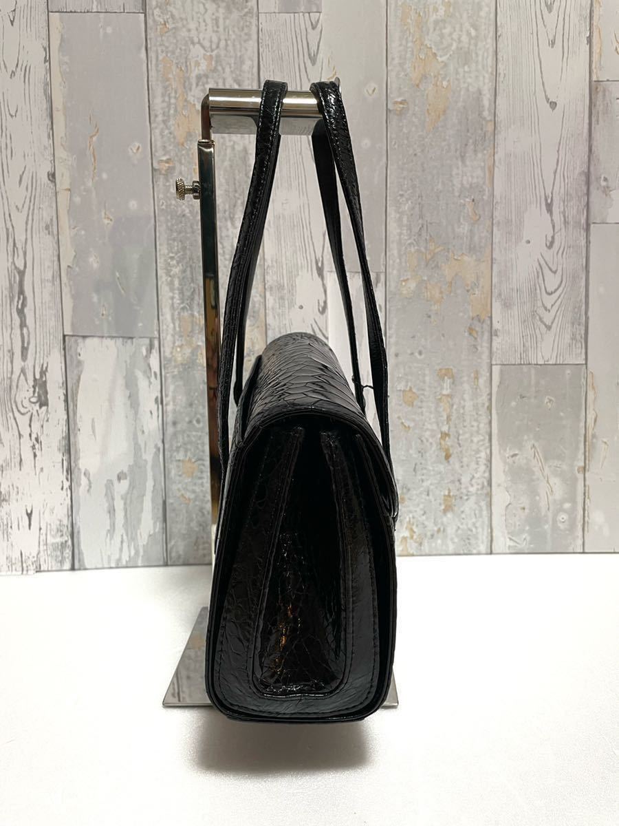 亀革 タートルレザー ハンドバッグ 草履 和装 千代鶴 希少 1円スタート♪】 希少 タートルレザー ブラック ハンドバッグ ゴールド