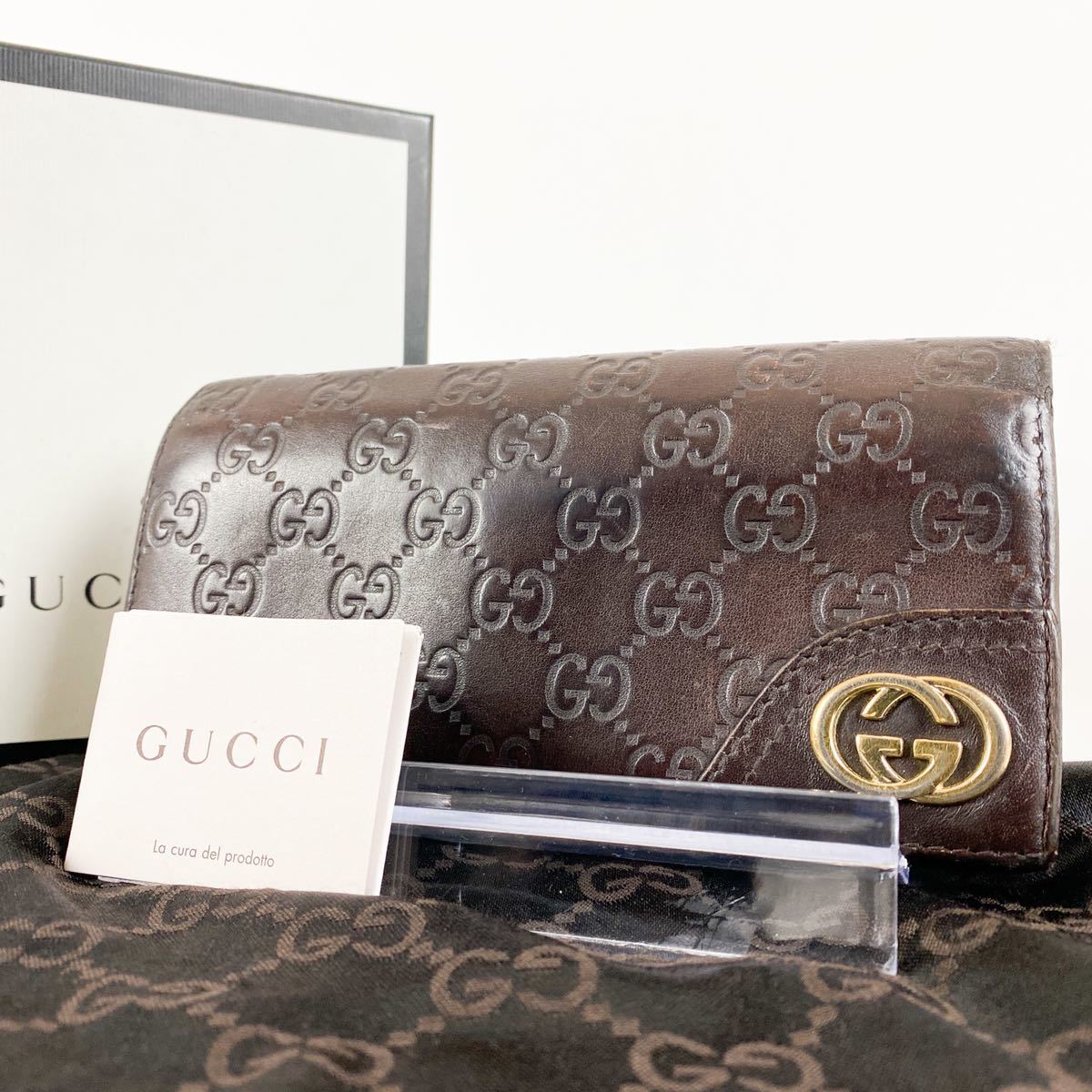 1円 【希少】GUCCI グッチ 長財布 インターロッキング シマ レザー