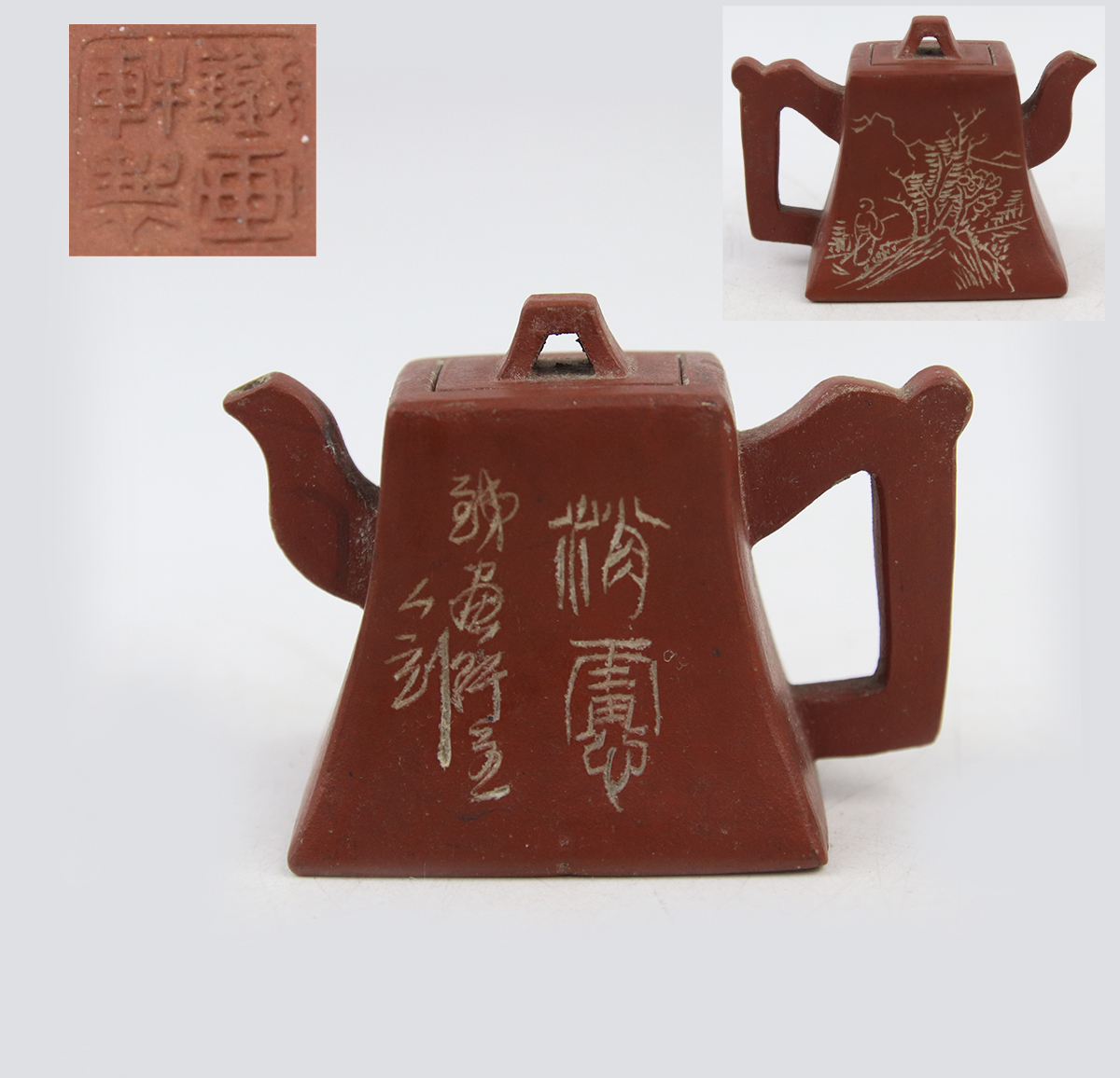 0305 時代物 小振り山水人物 朱泥急須 水滴 鉄画軒 鐵画軒 中国