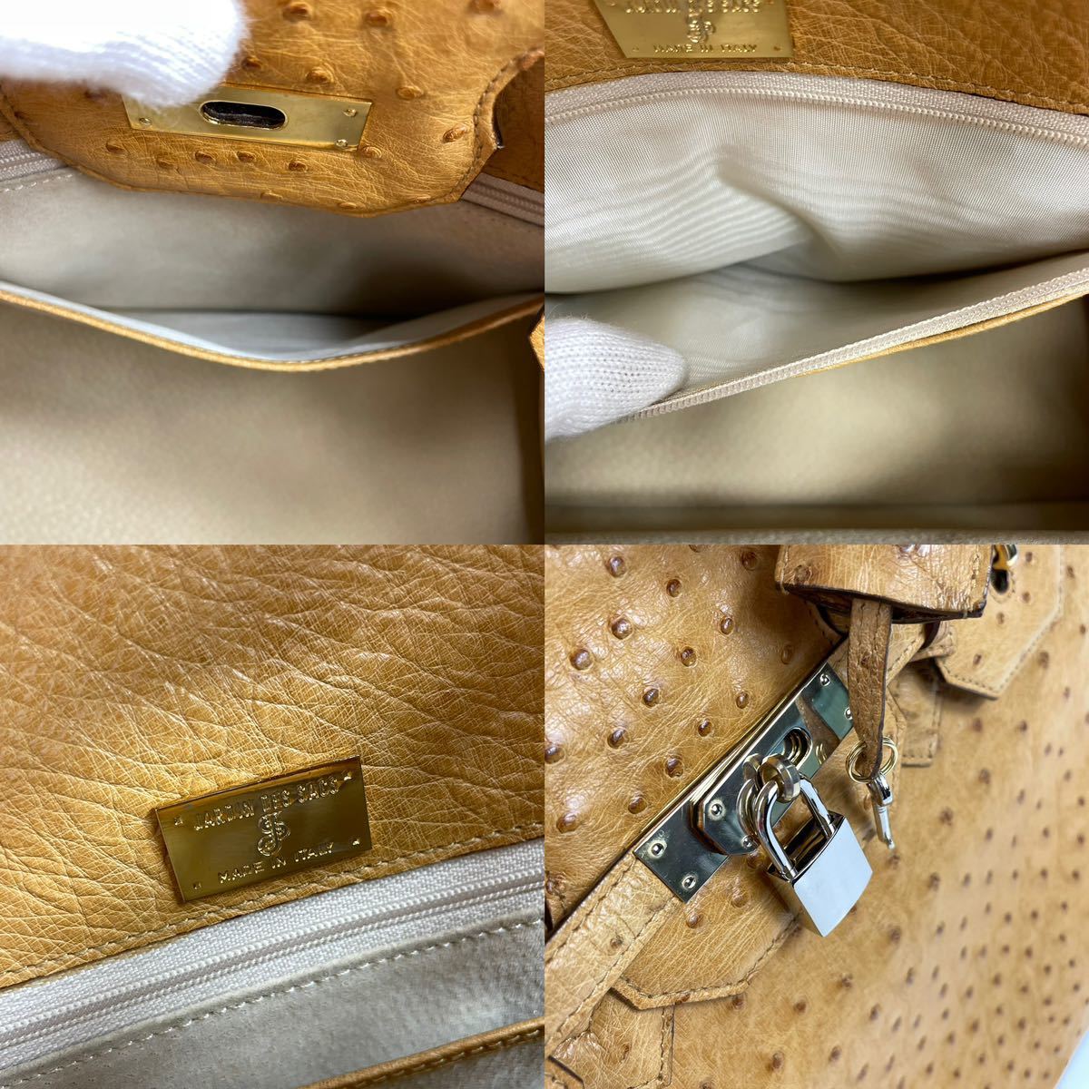 B2194【JARDIN DES SACS】オーストリッチ ハンドバッグ 黄色 イエロー 