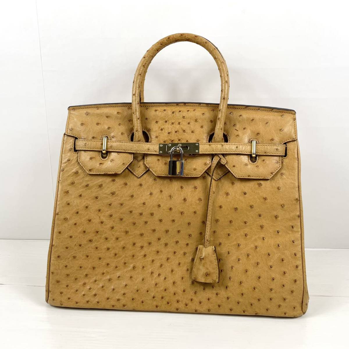 B2194【JARDIN DES SACS】オーストリッチ ハンドバッグ 黄色 イエロー 
