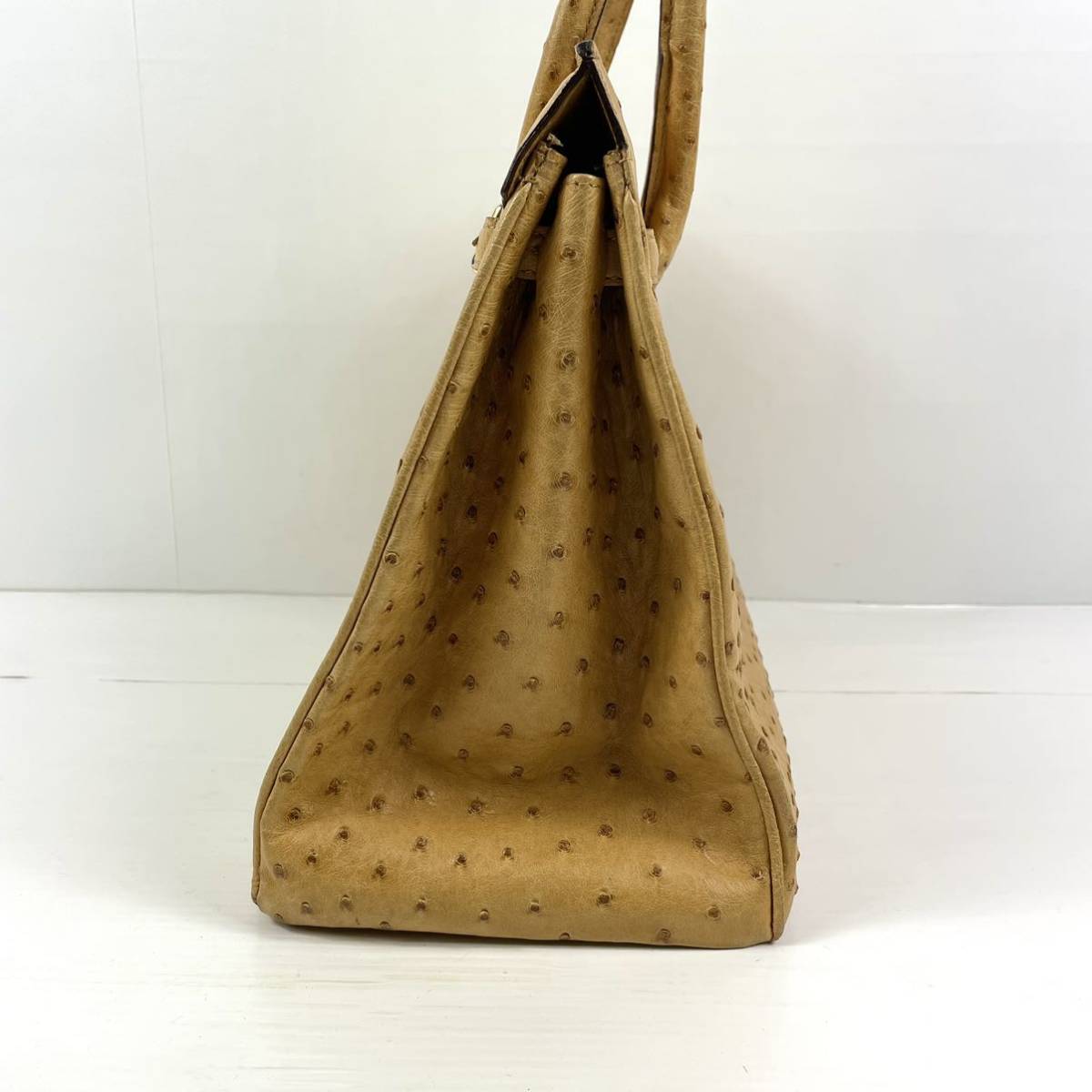 B2194【JARDIN DES SACS】オーストリッチ ハンドバッグ 黄色 イエロー 