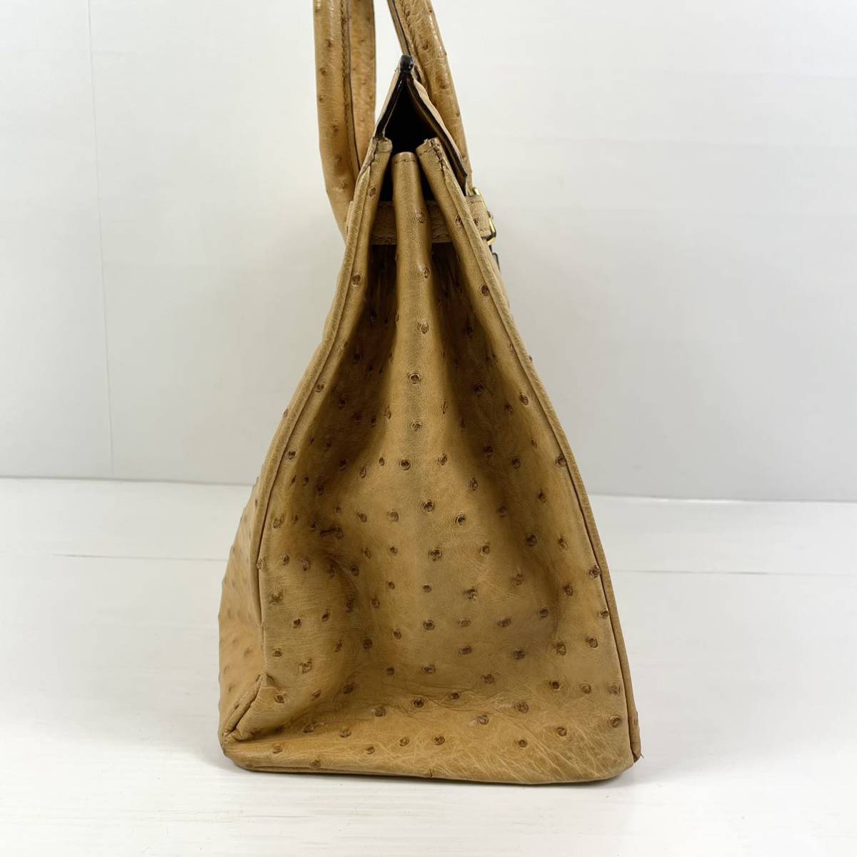 B2194【JARDIN DES SACS】オーストリッチ ハンドバッグ 黄色 イエロー 
