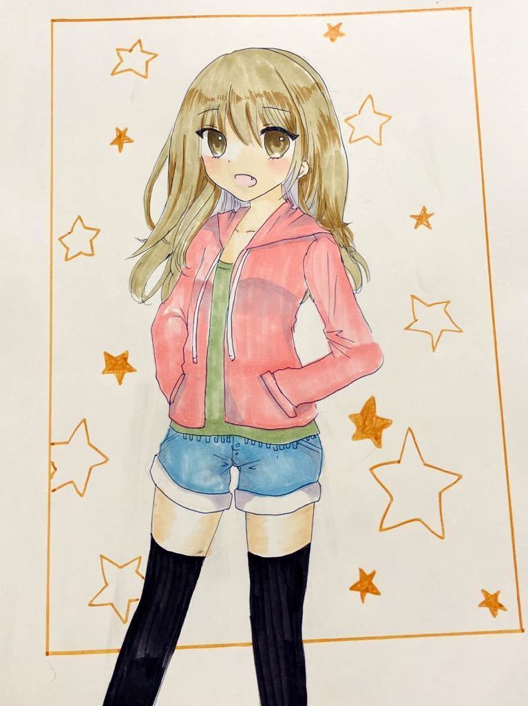 生意気な年下幼なじみ☆ホットパンツ☆パーカー☆ニーハイ☆オリジナル☆☆手描きイラスト☆ 