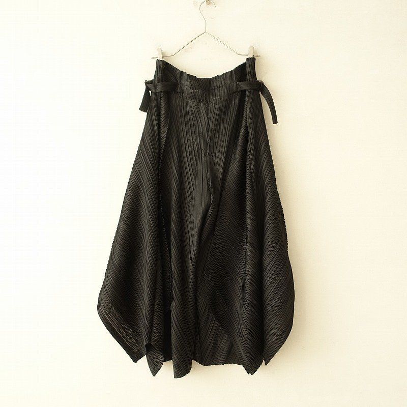 PLEATS PLEASE 変形パンツ ブラック 美品】プリーツプリーズ PLEATS PLEASE *サイドベルト変形パンツ*5黒