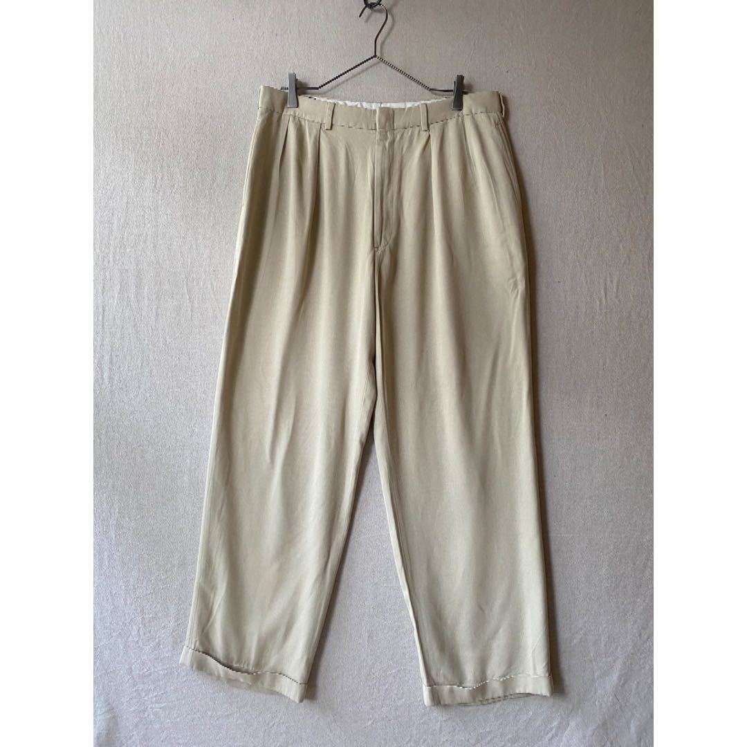 【シルク×コットン?】USA製 80s 90s Polo Ralph Lauren スラックス / ベージュ ツータック パンツ ビンテージ rrl P2-11014-0550