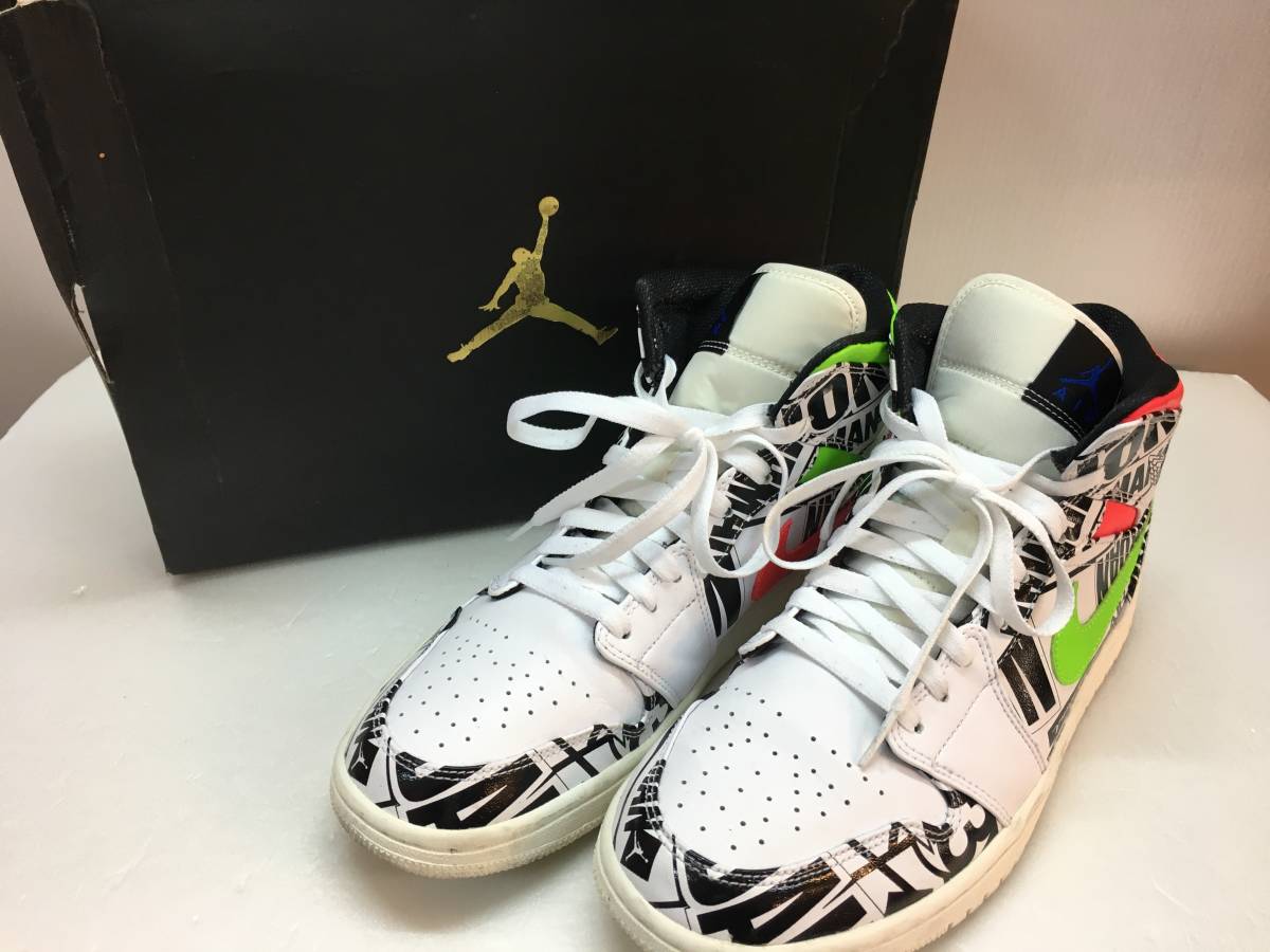 ●USED● NIKE ナイキ AIR JORDAN 1 MID OVER-PRINT LOGOS エアジョーダン １ミッド オーバープリントロゴス 28㎝ 554724-119