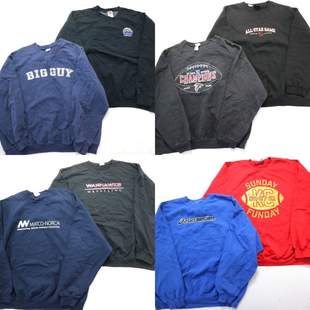 古着卸 まとめ売り カレッジ風 スウェット 8枚セット (メンズ L /XL ) デラウェア大学 ネブラスカ大学 チームロゴ 中古 古着 NB1047 古着卸 まとめ売り チャンピオン Champion スウェット 8枚セット