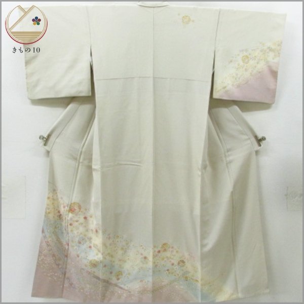 ☆着物10☆ 1円 絹 訪問着 金彩 金駒刺繍 枝垂れ桜 梅 雪輪 熨斗 袷