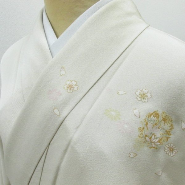 ★着物10★ 1円 絹 訪問着 金彩 金駒刺繍 枝垂れ桜 梅 雪輪 熨斗 袷 身丈166cm 裄69cm [同梱可] ☆☆☆☆